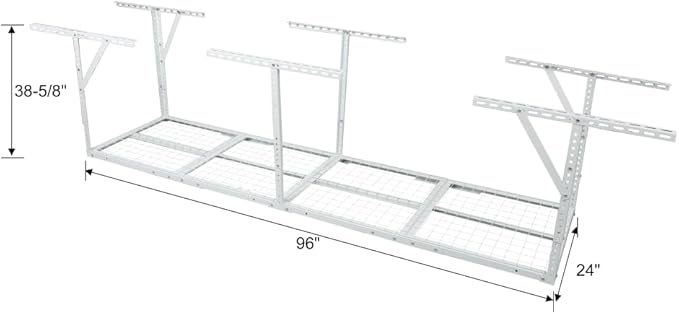 2x8FT Overhead Garage Storage Rack, 450lbs Capacity White Ceiling Shelves, Adjustable Height 22-40 inch, Heavy-Duty Metal Garage Storage System for Seasonal Items