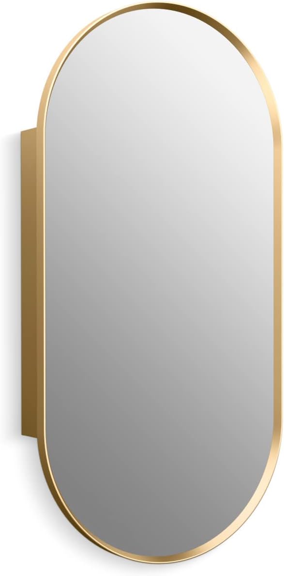 Kohler 35574-BGL Verdera® Framed Bathroom Medicine Cabinet with Mirror, Capsule Design, Mirrored Interior, Adjustable Glass Shelves, Rustproof Aluminum, 20 in. W x 40 in. H, Moderne Brushed Gold
