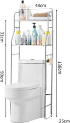 2-Tier Toilet Overhead Shelf, Freestanding Stainless Steel Bathroom Over Toilet Organizer Rack, Space-Saving Toilet Overhead Storage Rack, Tall Bathroom Toilets Shelf for Restroom, Laundry, Balcony