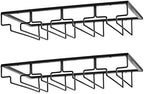 Wine Glass Rack - Under Cabinet Stemware Wine Glass Holder Glasses Storage Hanger 2 Pack Metal Organizer for Bar Kitchen 4 Rows Black