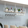 Ceiling Shelf Wine Glass Holder - Wrought Iron & Solid Wood Storage Rack, Wall-Mounted Plant Display & Kitchen Floating Shelves, Black, 120 * 30 * 60CM(47 * 12 * 24 in)- Stylish Home Organization