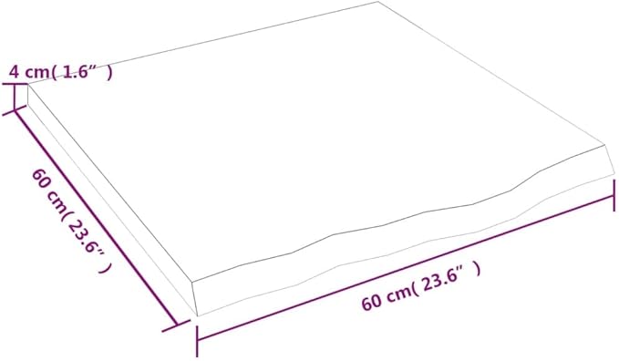 vidaXL Countertop-Treated Solid Oak Wood-Bathroom Vanity Top-Deskl Natural Light Brown-Live Edge Design-Measures 23.6"x23.6"x(0.8"-1.6")