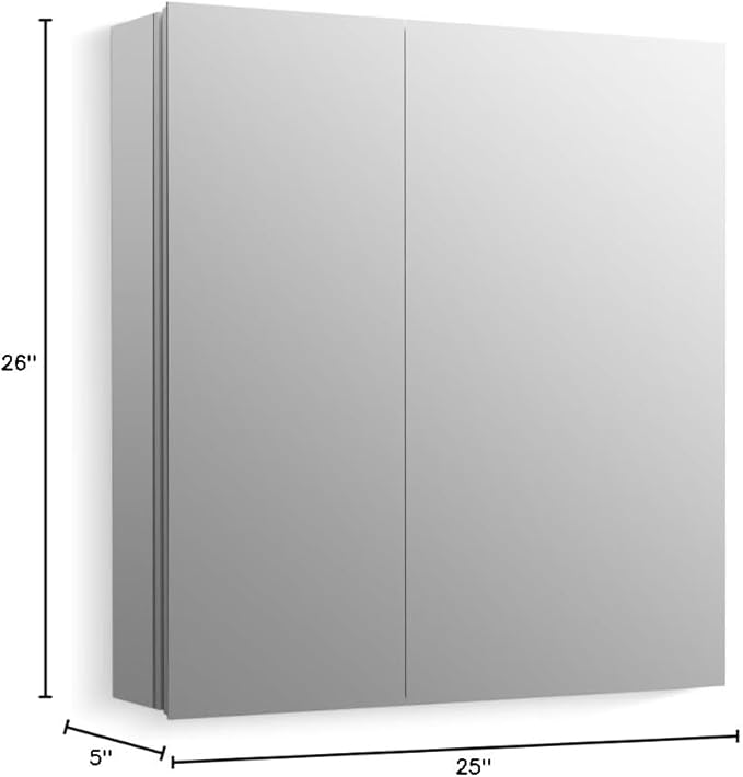 Kohler 56003-NA Embark Premium XL Medicine Cabinet, Deep Rectangular Storage Cabinet with Adjustable Shelves and Mirrored Doors, 25 in. W x 26 in. H