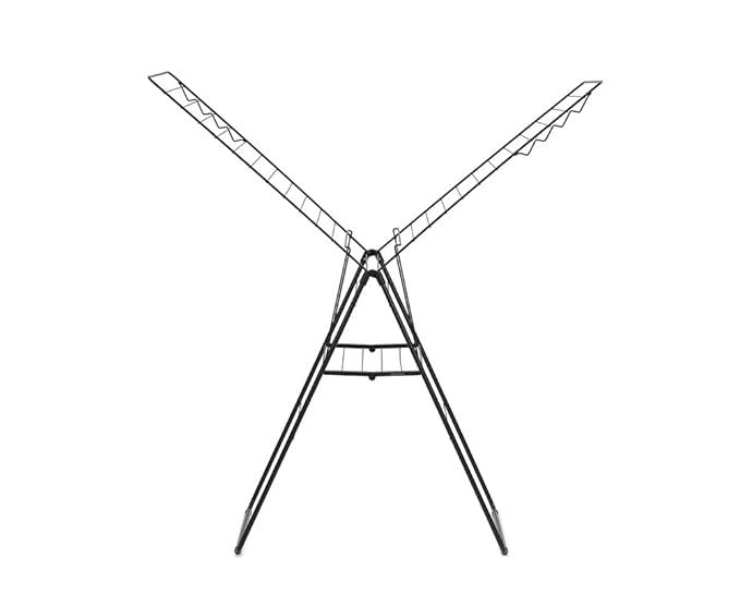 Brabantia HangOn Clothes Drying Rack | 82ft (25m) | Matt Black | Large Indoor Clothes Airer Laundry Stand with 2 Fold-Out Wings & Hanger Hooks, Folds Flat | Fits 2 Full Loads