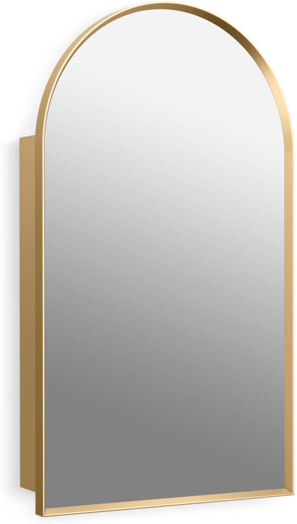 Kohler 36540-BGL Verdera® Medicine Cabinet Mirror, Arched Design, Left-Hinged, Mirrored Interior, Adjustable Shelves, Rustproof, 20 in. W x 34 in. H, Moderne Brushed Gold