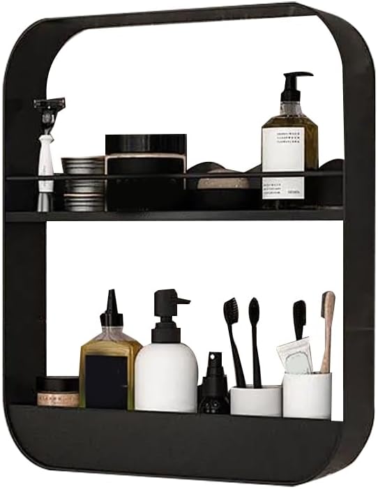 Tissting 2 Layer Bathroom Wall Shelf Carbon Steel Material Toilet Washstand Cosmetic Wall Mounted Storage Shelf for Bathroom, Toilet, Washstand