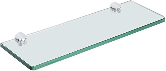 SAYAYO Floating Glass Shelves for Bathroom, 15 x 5 Inch Chrome Tempered Glass Shelf for Wall 1 Pack, Clear