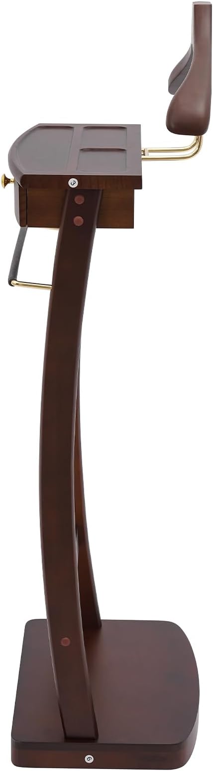 Suit Valet Stand for Man, 17.32x11.81x44.09in Wood Clothes Stand with Top Tray, Men Contour Hanger Valet Stand with Drawer, velvet lining, 66.14 lbs Load-bearing Capacity, Anti-slip Trouser Rack