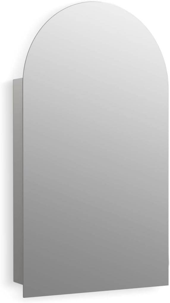 Kohler 36540-NFC-NA Verdera® Medicine Cabinet, Arched Design, Left-Hinged, Frameless Mirror Medicine Cabinets, Mirrored Interior, Adjustable Glass Shelves, 20 in. W x 34 in. H, Rustproof Aluminum
