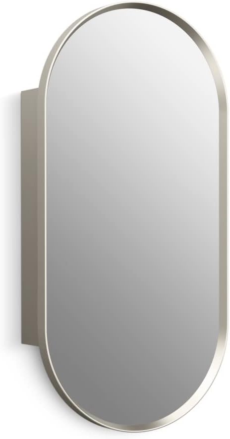 Kohler 35573-BNL Verdera® Framed Medicine Cabinet Mirror, Capsule Design, Mirrored Interior, Bathroom Cabinet, Adjustable Glass Shelves, Rustproof Aluminum, 15 in. W x 30 in. H, Brushed Nickel