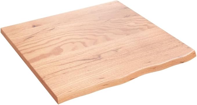 vidaXL Bathroom Vanity Countertop, 23.6"x23.6"x0.8" Treated Solid Oak Wood with Live Edge, Varnished Light Brown Surface, Versatile Use, Home Decor