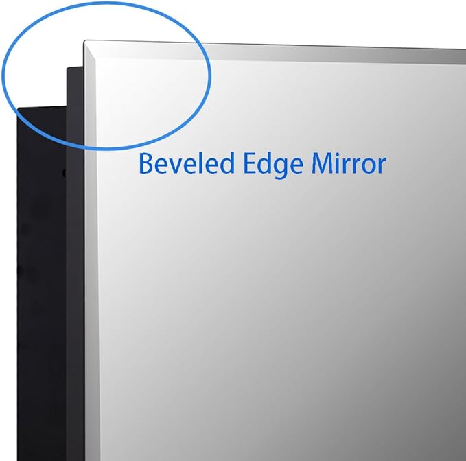 Black Bathroom Medicine Cabinet with Beveled Edge Mirrored Door 15 x 24 inch, Recessed or Surface Mount, with Adjustable Glass Shelves