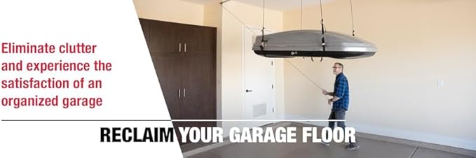 HARKEN Hoister Overhead Garage Storage Hoist System for Kayaks, Canoes, Surf & Paddle Boards, (60lb Capacity, 12ft Ceiling) Self-Leveling, Safe Anti-Drop, Easy One-Person Operation - Model 7801.12