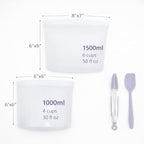Reusable Silicone Food Storage Containers (2 Pack) with Leak-Resistant Lids + Silicone-Tipped Stainless Steel Tongs & Spatula | Food-Grade, Freezer & Meal Prep Safe