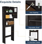 VINGLI Over The Toilet Storage Cabinet White Bathroom Storage Organizer Above The Toilet Shelf with Acrylic Glass Double Doors Wood Muebles para BañO Rack with Adjustable Shelf Espresso