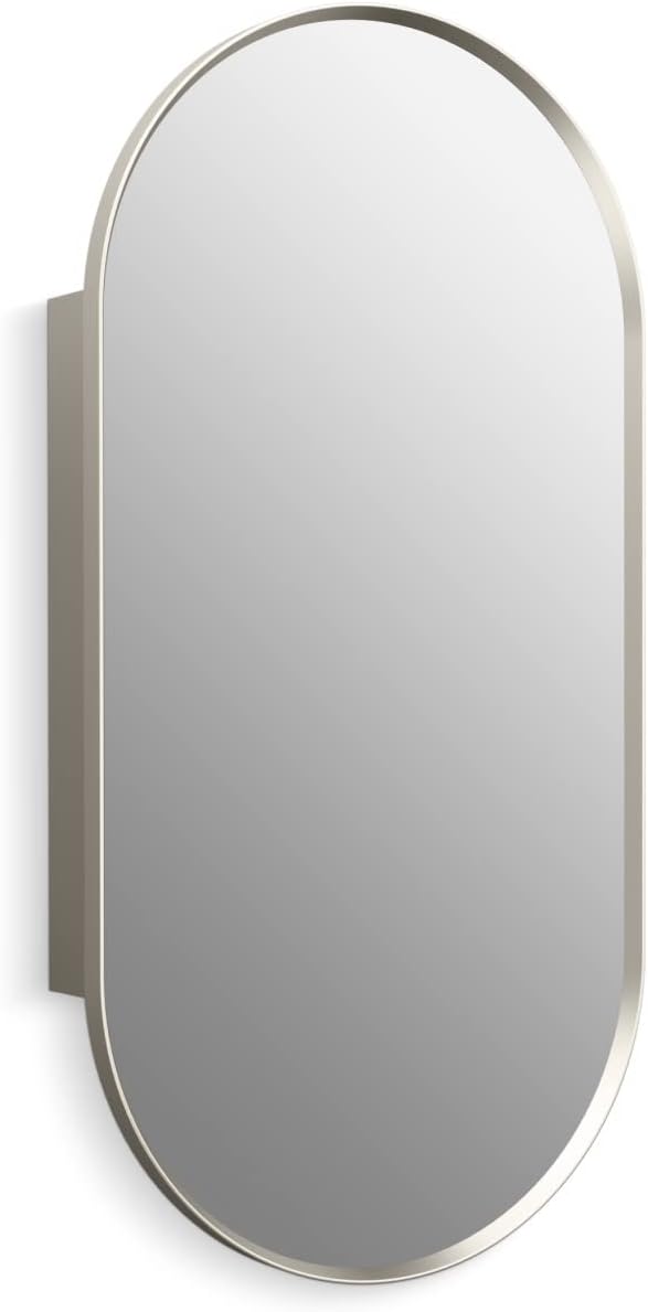 Kohler 35574-BNL Verdera® Framed Bathroom Medicine Cabinet with Mirror, Capsule Design, Mirrored Interior, Adjustable Glass Shelves, Rustproof Aluminum, 20 in. W x 40 in. H, Brushed Nickel