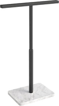 Hand Towel Holder Stand, Matte Black Hand Towel Rack for Bathroom, T-Shape Towel Holder Stainless Steel for Kitchen Vanity Countertop, Marble Base Adjustable 9.06"-17.68"