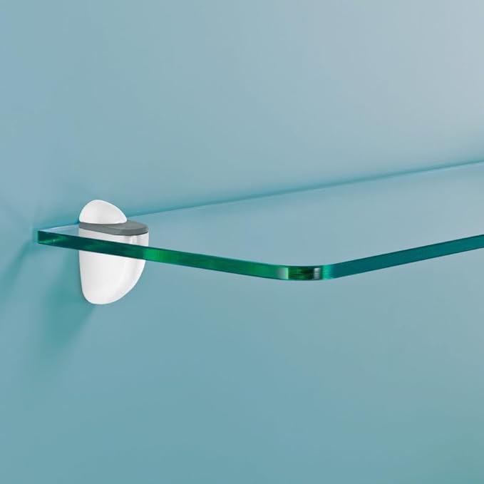 Glass Shelves - Tempered Safety Glass Shelves for Bathroom, Choose Over 20 Shelf Brackets and Multiple Shelf Sizes - Jam Style - 15.7 x 4.7 in - White Clip