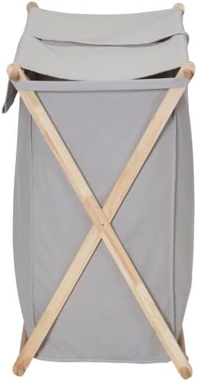 Household Essentials X-Frame Wood Laundry Sorter, Collapsible Wood Frame with Washable Gray Poly-Cotton Bags, Naturally Stylish Large