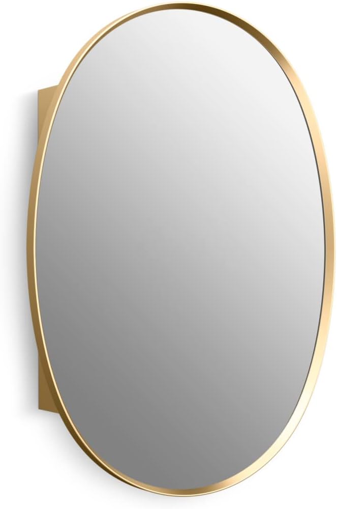 Kohler 35571-BGL Verdera® Bathroom Medicine Cabinet with Mirror, Oval Design, Mirrored Interior, Adjustable Glass Shelves, Rustproof Aluminum, 24 in. W x 34 in. H, Moderne Brush Gold