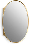 Kohler 35571-BGL Verdera® Bathroom Medicine Cabinet with Mirror, Oval Design, Mirrored Interior, Adjustable Glass Shelves, Rustproof Aluminum, 24 in. W x 34 in. H, Moderne Brush Gold