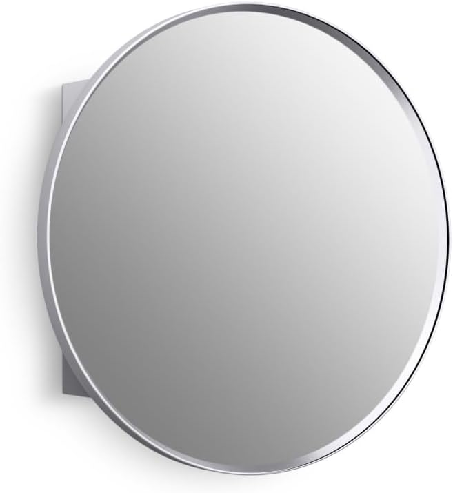 Kohler 35572-CPL Verdera® Framed Medicine Cabinet Mirror, Mirrored Interior, Adjustable Glass Shelf, Rustproof, Bathroom Storage, 24" Round Design, Polished Chrome