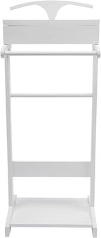 Valet Stand, Wood Suit Rack for Man and Women Freestanding Clothing Suit Stand with Drawer Top Tray Trouser Holder 22 lbs Capacity Coat Stand for Entryway Office Living Room (White)