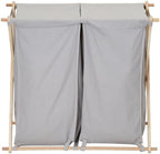 Household Essentials X-Frame Wood Laundry Sorter, Collapsible Wood Frame with Washable Gray Poly-Cotton Bags, Naturally Stylish Large