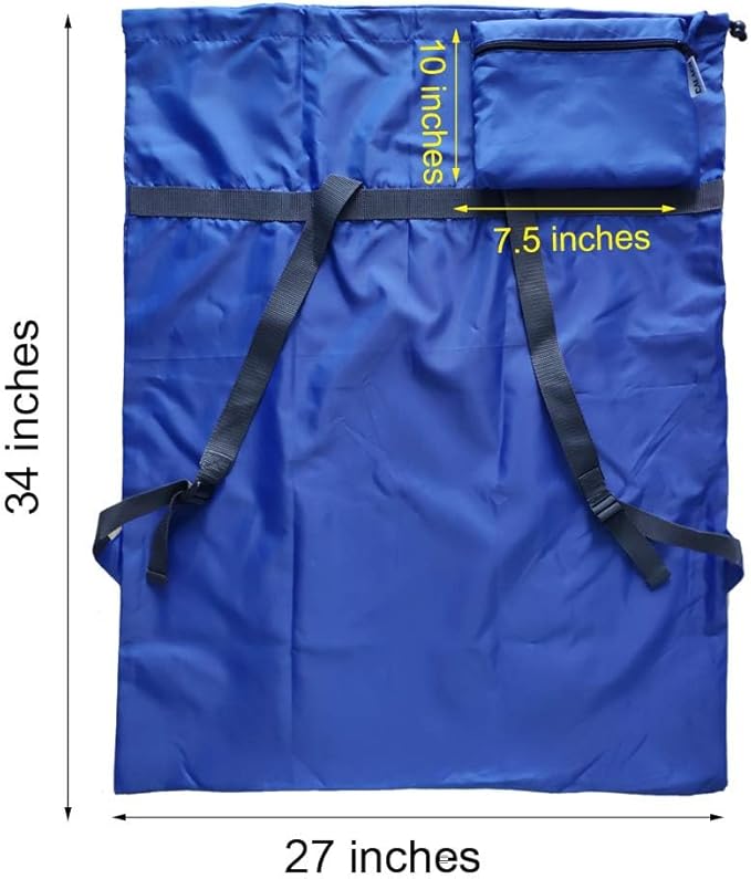 Laundry Bag Backpack, 27” x 34”Sturdy Laundry Bag with Shoulder Straps Drawstring Closure Heavy Duty Foldable Laundry Backpack for College, Travel, Laundromat, Apartment (blue)