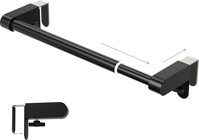 VEHHE Kitchen Towel Holder, Hand Screwed Telescopic Kitchen Towel Rack No Tools Required, Adjustable Length and Width Over The Cabinet Door Towel Rack with EVA Foam Pad (Black)