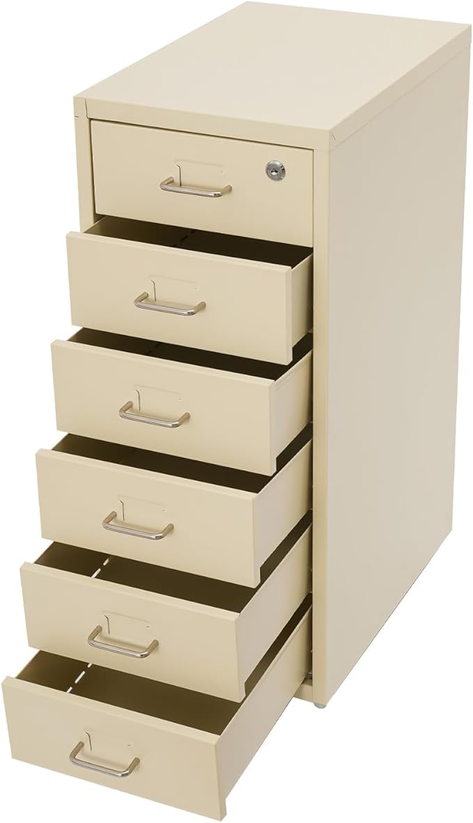 6 Drawer Metal Vertical Office Filing Cabinets, File Cabinet with Lock, Home Office Narrow Storage Cabinet for A4/F4/Letter/Legal(Beige)