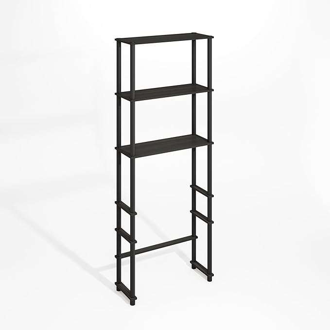Furinno Turn-N-Tube Over The Toilet Storage, 3-Shelf Over The Toilet Organizer, Freestanding Space Saver Bathroom Shelf, for Bathroom Organizers and Storage, Black Espresso
