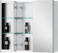 Quavikey Medicine Cabinet with Mirror for Bathroom 2 Doors Aluminum Surface Mount or Recessed Mirror Medicine Cabinet 24x26 Inch, Silver