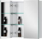 Quavikey Medicine Cabinet with Mirror for Bathroom 2 Doors Aluminum Surface Mount or Recessed Mirror Medicine Cabinet 24x26 Inch, Silver
