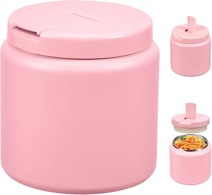 26oz Kids Jar for Hot Food, Insulated Vacuum Food Jar with Buckle Lid, Stainless Steel Wide Mouth Leak Proof Insulated Lunch Container for School Picnic Travel, Pink