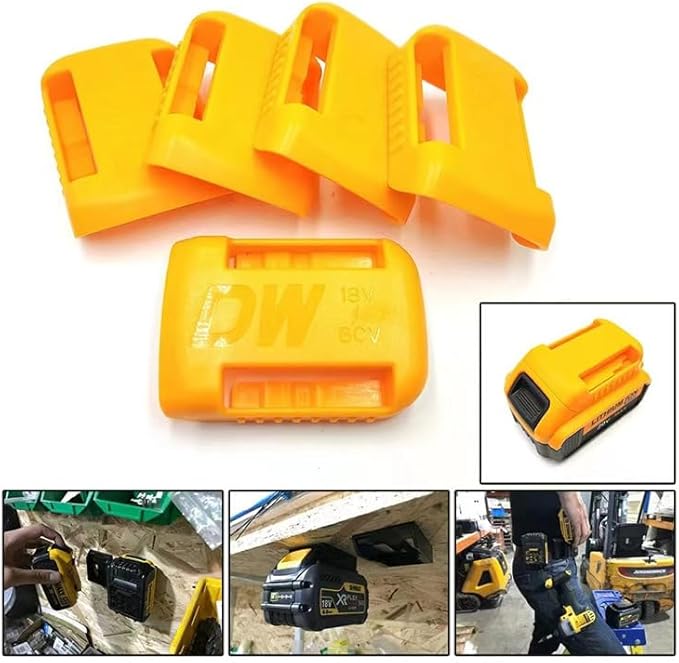 5 Pack Battery Holder 5pc tool holder for Dewalt 20V 60V, Wall Mount Cordless Tool Hanger Organizer Storage Shelf with Screws