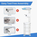 [Upgrade] Toilet Paper Holder Stand Nautical Bathroom Tissue Holders Free Standing with Top Shelf Storage Mega Rolls/Phone/Wipe-Ivory White
