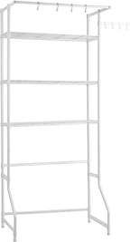 VEVOR Over The Washer and Dryer Storage Shelf, 3 Tier Laundry Room Drying Rack with Hanger Rod and Hooks, Adjustable Over Washer and Dryer Shelves, Laundry Room Shelf Storage Space Saver, White
