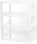 BYCY 3 Drawer White Plastic Storage Organizer Rolling Cart with Wheels Casters,Assemble Organizer Cart Storage Bin Paper Organizer for Office Art Craft Supplies Dresser Classroom and Home,Wide