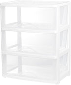 BYCY 3 Drawer White Plastic Storage Organizer Rolling Cart with Wheels Casters,Assemble Organizer Cart Storage Bin Paper Organizer for Office Art Craft Supplies Dresser Classroom and Home,Wide