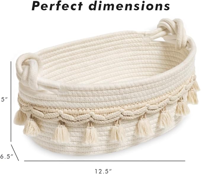 CSC - Toilet Paper Basket, Bathroom organizer, woven rope basket, Tank Top Small Baskets, tank topper, White