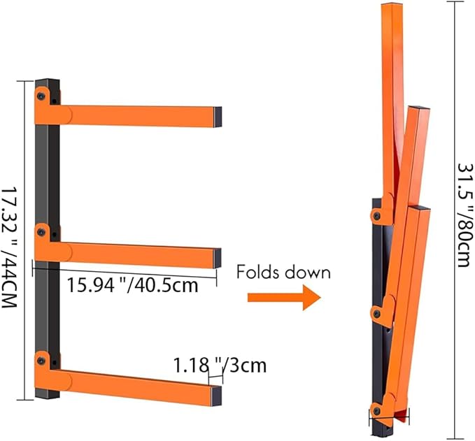 Heavy Duty Lumber Storage Rack Wall Mount, Large Metal Bracket for Wood, Plywood, PVC Pipes & Long Tools, Indoor & Outdoor Use (3 Level & 2 Pairs)