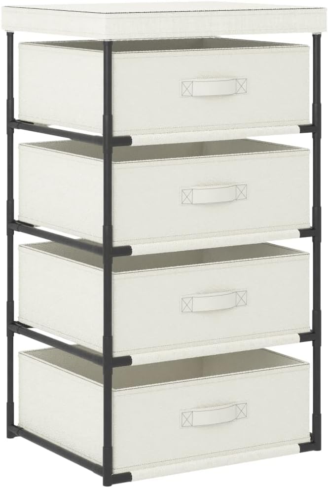 4 Tier Storage Organizer with Removable Fabric Baskets, Cream Steel Frame Shelving Unit for Bedroom Closet Organization, Home Office Storage Solution