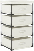 4 Tier Storage Organizer with Removable Fabric Baskets, Cream Steel Frame Shelving Unit for Bedroom Closet Organization, Home Office Storage Solution