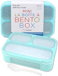 kinsho Small Snack Containers for Kids Toddlers - 3 Compartments (Set of 2) - Leak-proof Reusable Snack Boxes with Lids - BPA-Free Mini Bento Lunch Box - Holds 2 Cups (Pastel Blue + Teal Sparkle)