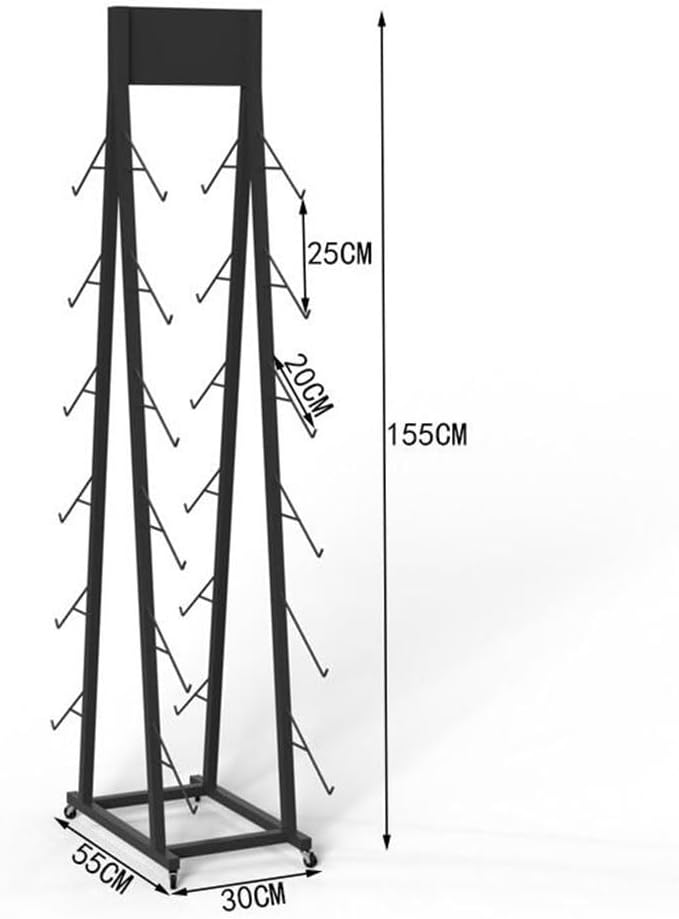 Black Metal Snowboard & Ski Storage Rack, Double-Sided Floor Stand for Garage/Shop, Heavy-Duty Ski Parking Display, 30x55x155cm, Space-Saving Organizer