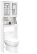 Giantex Over The Toilet Storage Cabinet, Above Toilet Bathroom Organizer with Tempered Glass Doors & Adjustable Shelf, Freestanding Space Saver Rack for Restroom, Laundry