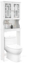 Giantex Over The Toilet Storage Cabinet, Above Toilet Bathroom Organizer with Tempered Glass Doors & Adjustable Shelf, Freestanding Space Saver Rack for Restroom, Laundry
