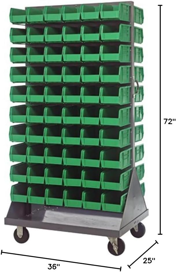 Quantum Storage Systems QMD-36H-230GN Mobile Double Sided Gray Louvered Rack System with Bins, 36” L x 25” W 72” H, Green