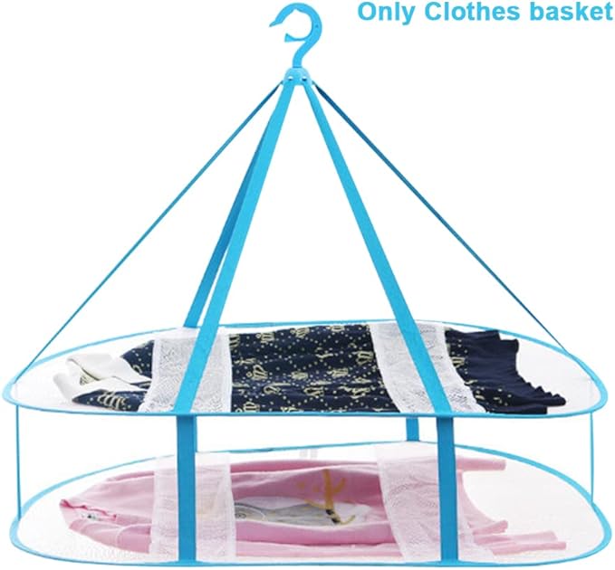 2-3 Tier Folded Mesh Clothes Drying Rack, Stackable Sweater Drying Rack, Portable Hanging Laundry Racks with Fixing Band for T-Shirt, Swimsuit, Underwear(Color:2 Tier)